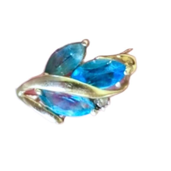 Topaz Blue. diamond accent marquis cut 3 stones 14k gold size 6. High quality - Picture 3 of 7